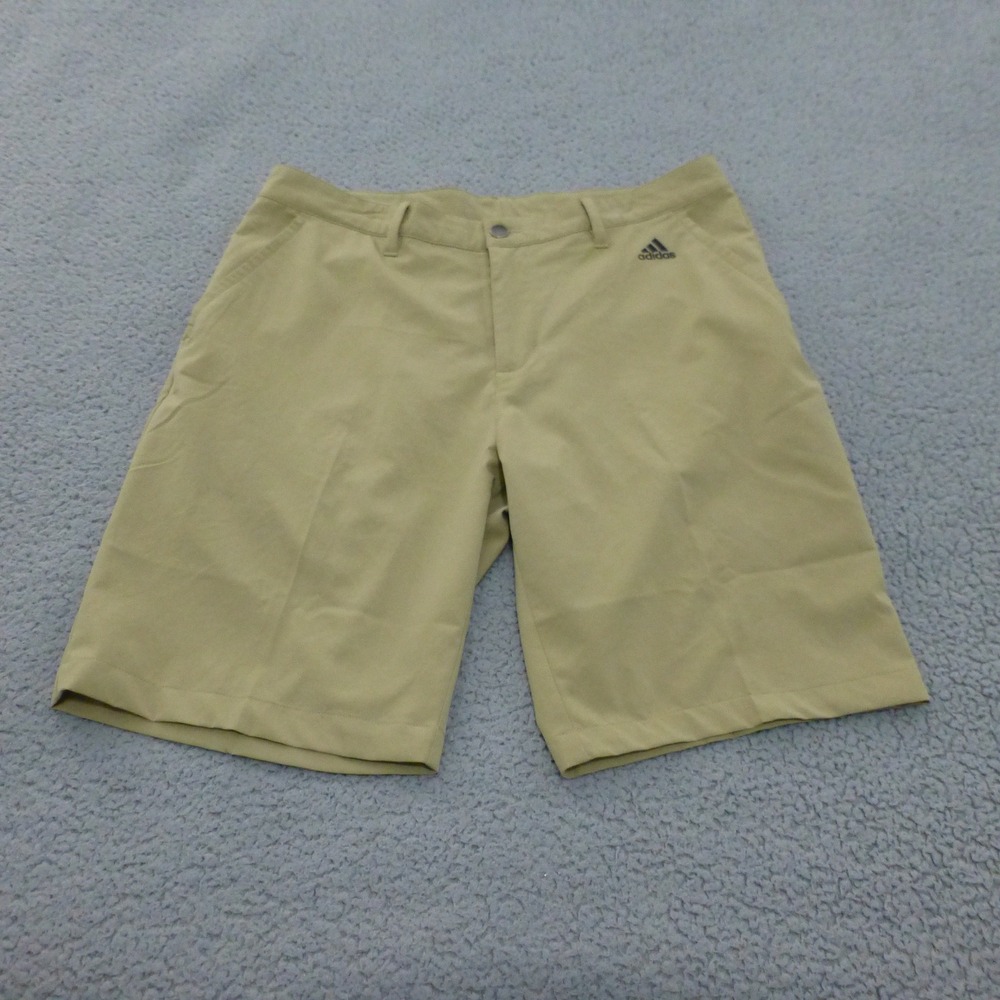 Adidas Golf Shorts Mens Size 34 Beige 3-Stripe Performance Athletic